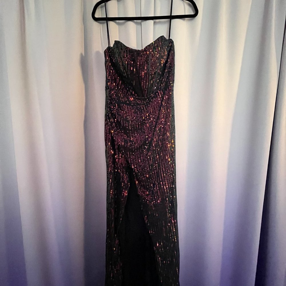 Selfie Leslie Navy Thigh Split Sequin Dress - Picture 3 of 6